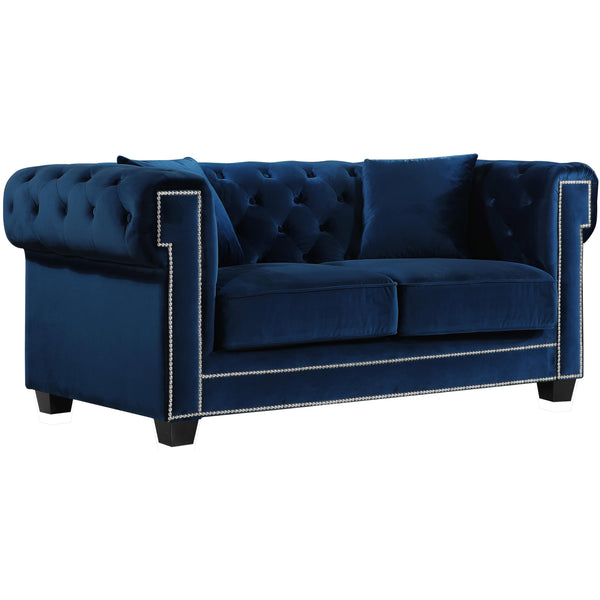 Meridian Bowery Navy Velvet Loveseat IMAGE 1