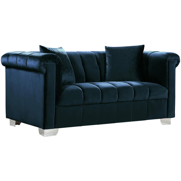 Meridian Kayla Navy Velvet Loveseat IMAGE 1