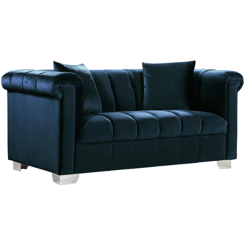 Meridian Kayla Navy Velvet Loveseat IMAGE 1