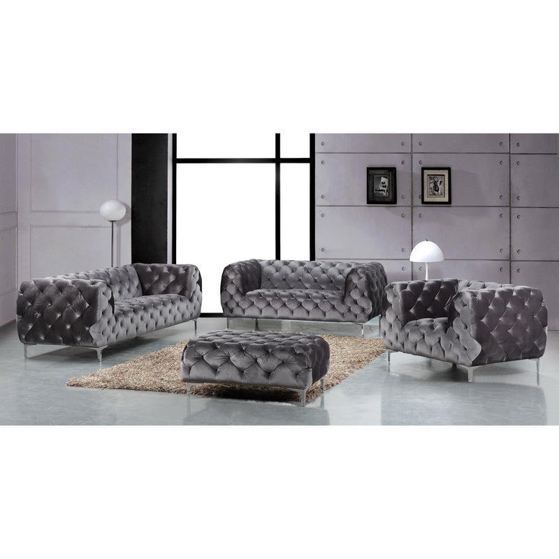 Meridian Mercer Grey Velvet Ottoman IMAGE 2