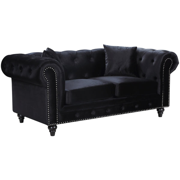 Meridian Chesterfield Black Velvet Loveseat IMAGE 1