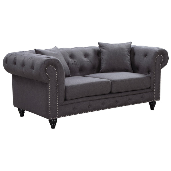 Meridian Chesterfield Grey Linen Textured Loveseat IMAGE 1