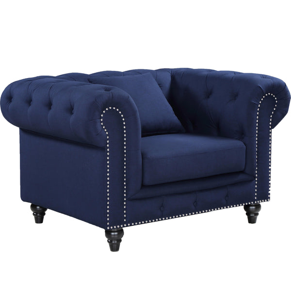 Meridian Chesterfield Navy Linen Textured Chair IMAGE 1