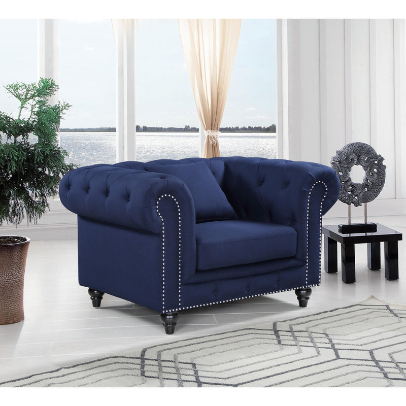 Meridian Chesterfield Navy Linen Textured Chair IMAGE 3