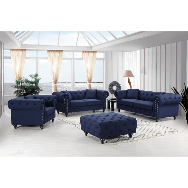 Meridian Chesterfield Navy Linen Textured Chair IMAGE 4