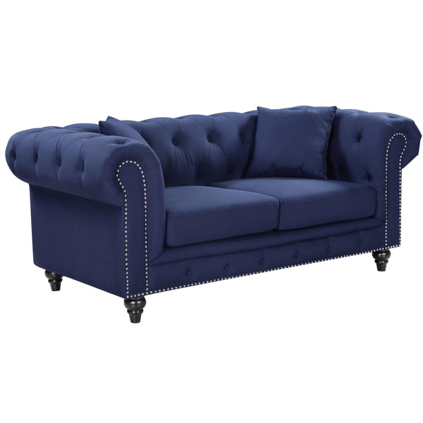 Meridian Chesterfield Navy Linen Textured Loveseat IMAGE 1