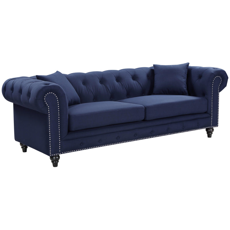 Meridian Chesterfield Navy Linen Textured Sofa IMAGE 1