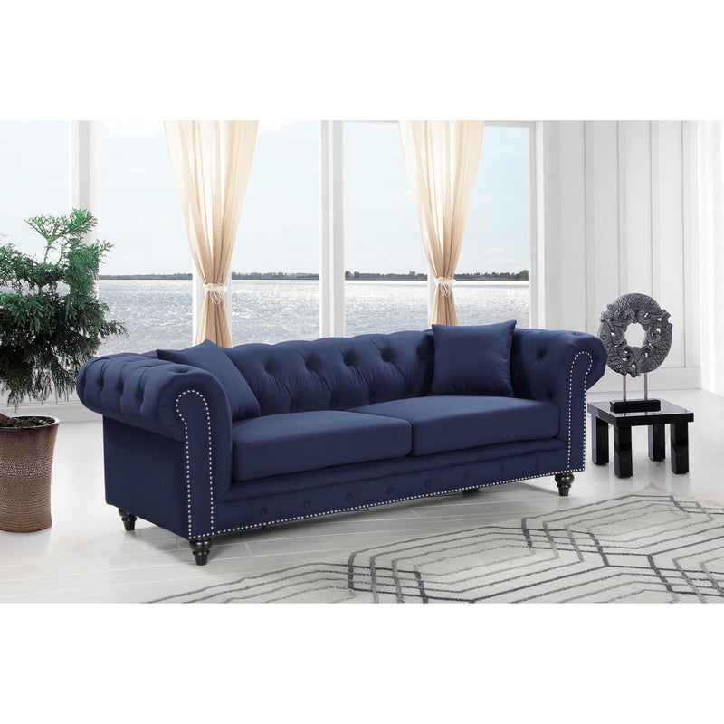 Meridian Chesterfield Navy Linen Textured Sofa IMAGE 4