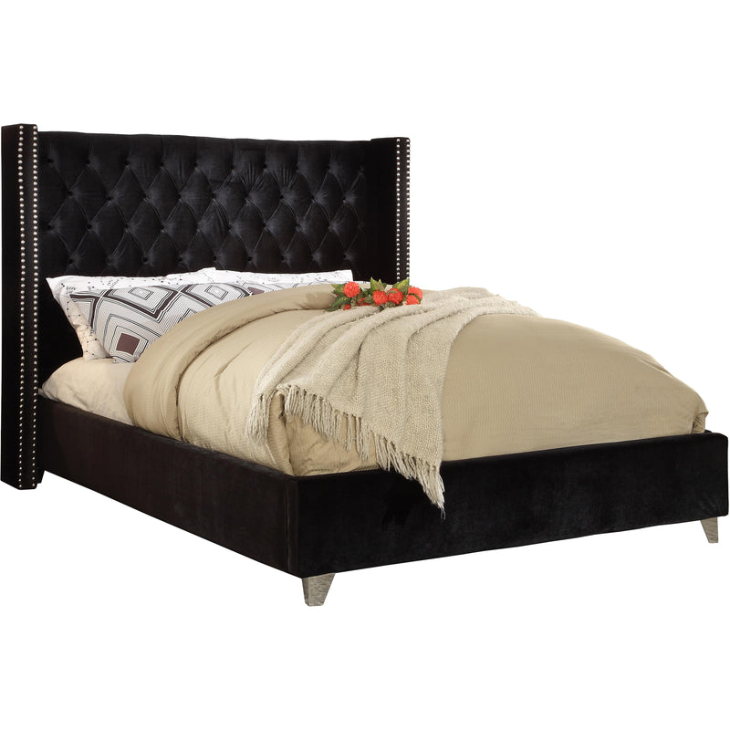 Meridian Aiden Black Velvet Queen Bed IMAGE 1