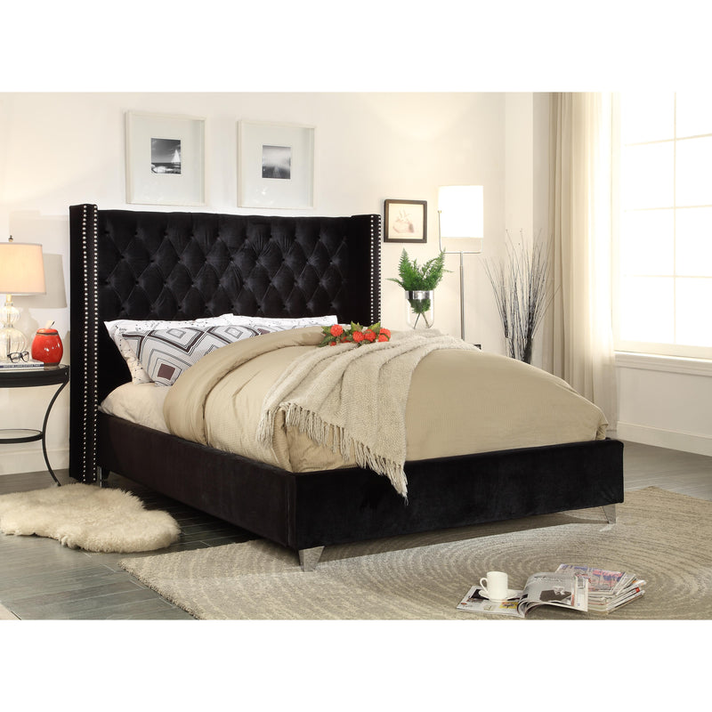 Meridian Aiden Black Velvet Queen Bed IMAGE 2