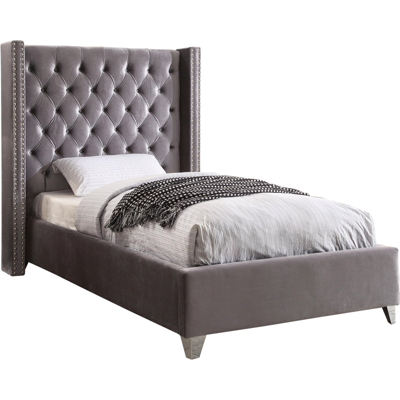 Meridian Aiden Grey Velvet Twin Bed IMAGE 1