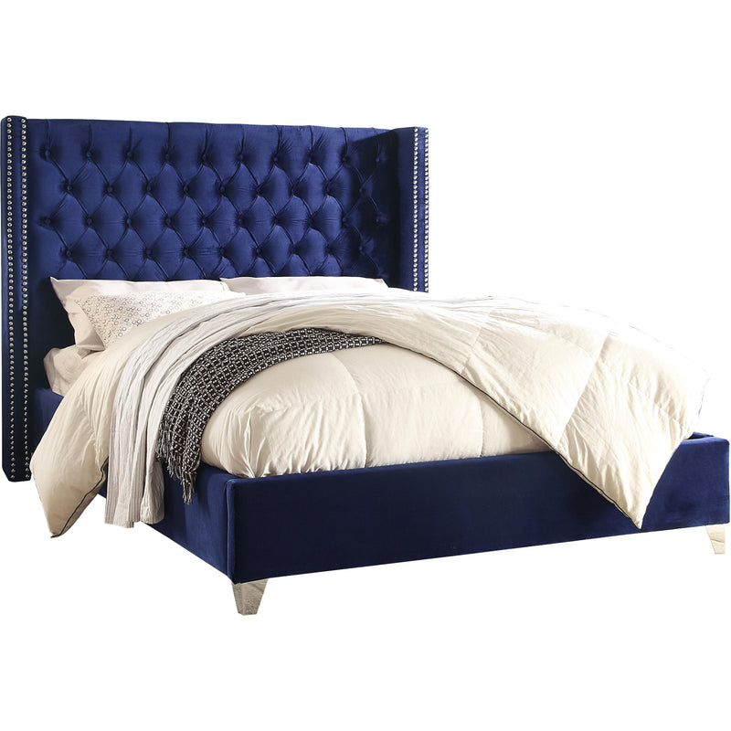 Meridian Aiden Navy Velvet Full Bed IMAGE 1