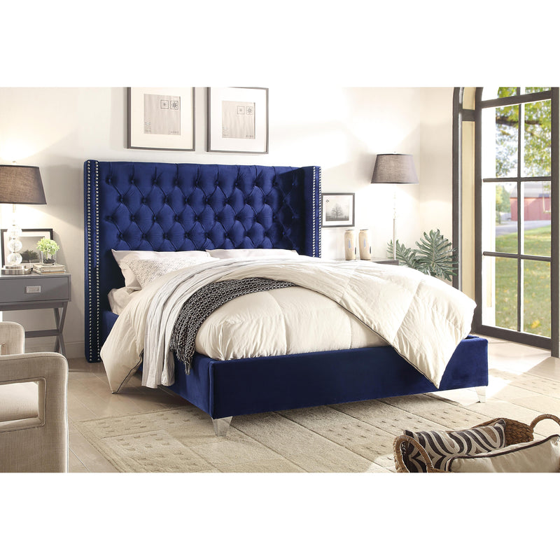 Meridian Aiden Navy Velvet Full Bed IMAGE 2