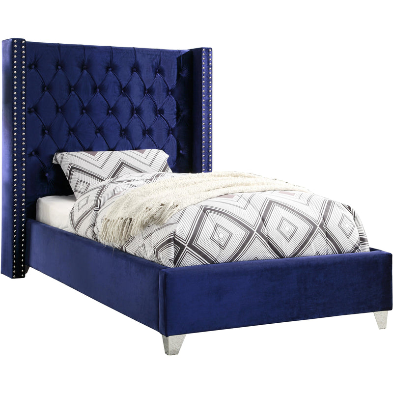 Meridian Aiden Navy Velvet Twin Bed IMAGE 1