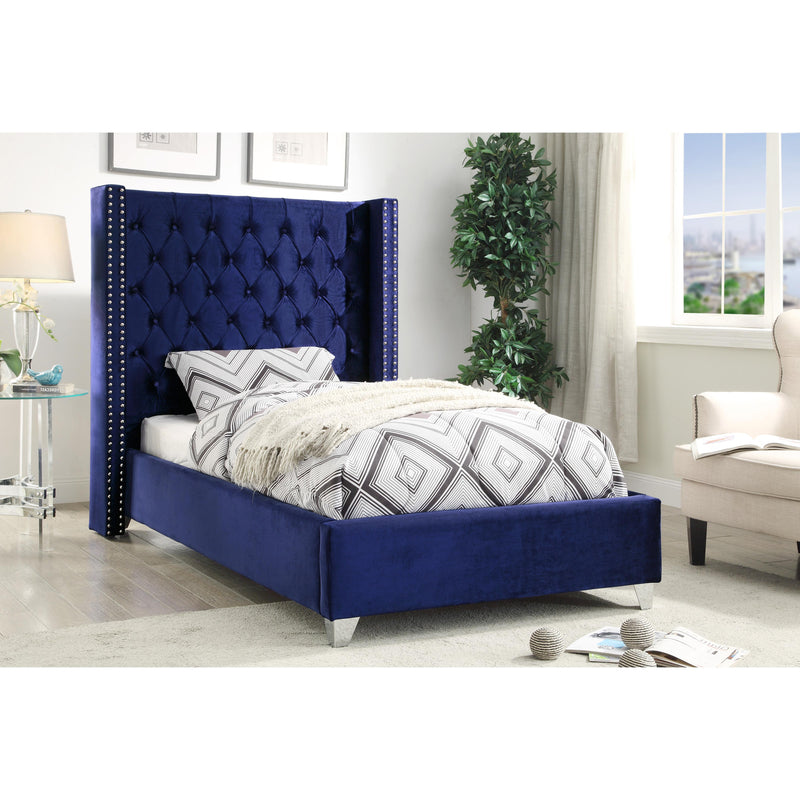 Meridian Aiden Navy Velvet Twin Bed IMAGE 2