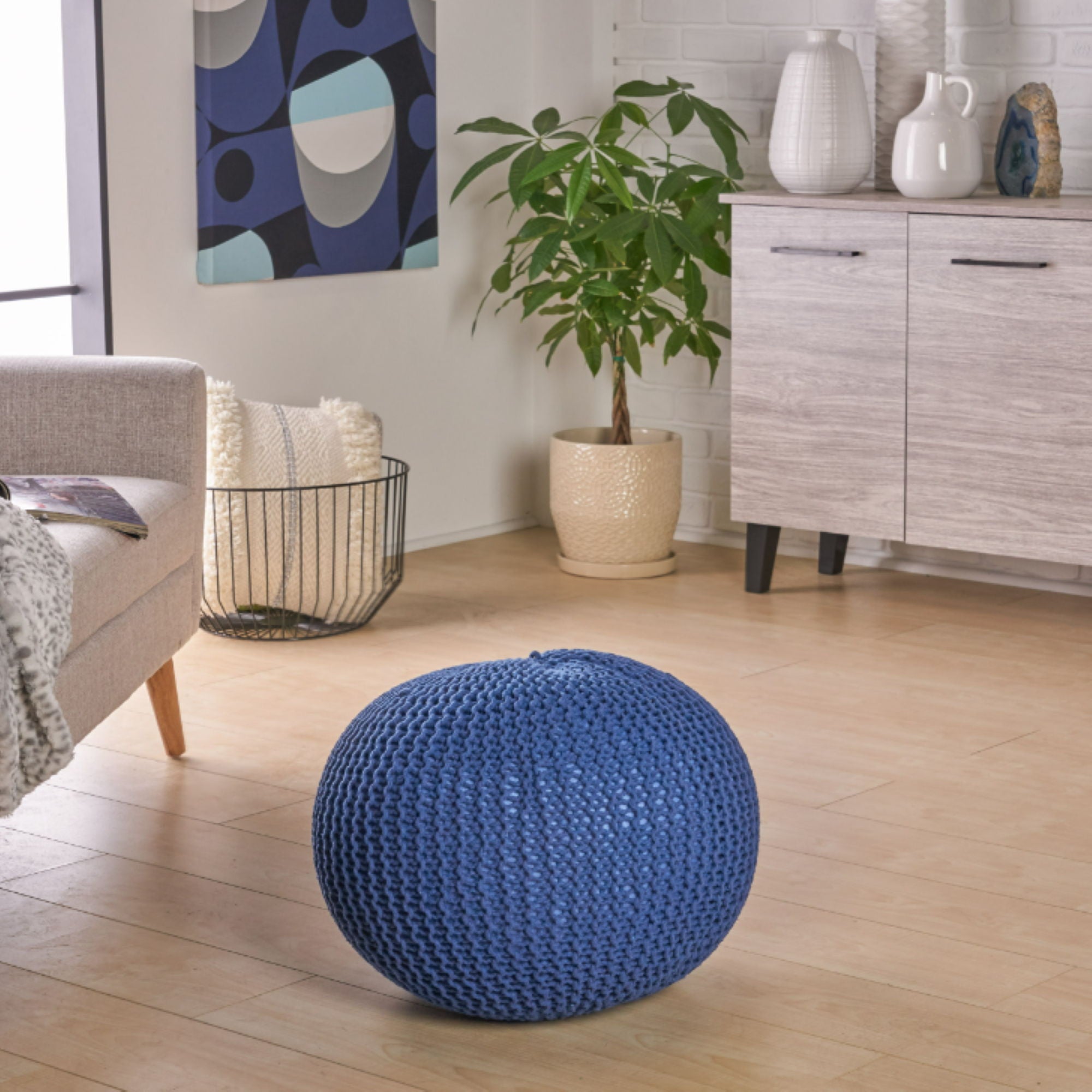 Bordeaux - Knitted Round Pouf, Versatile Ottoman And Floor Cushion