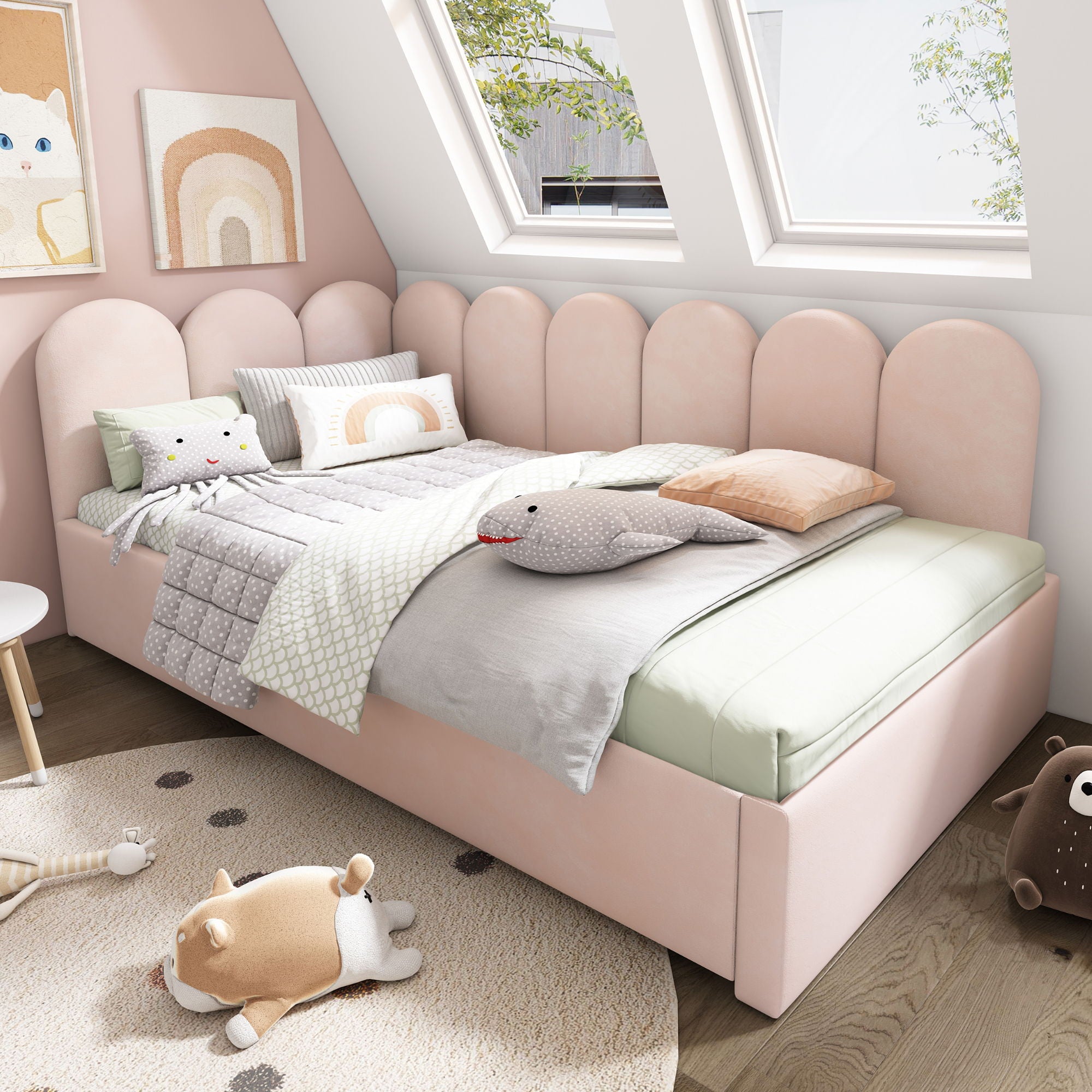 Upholstered Daybed With Metal Slatted Base