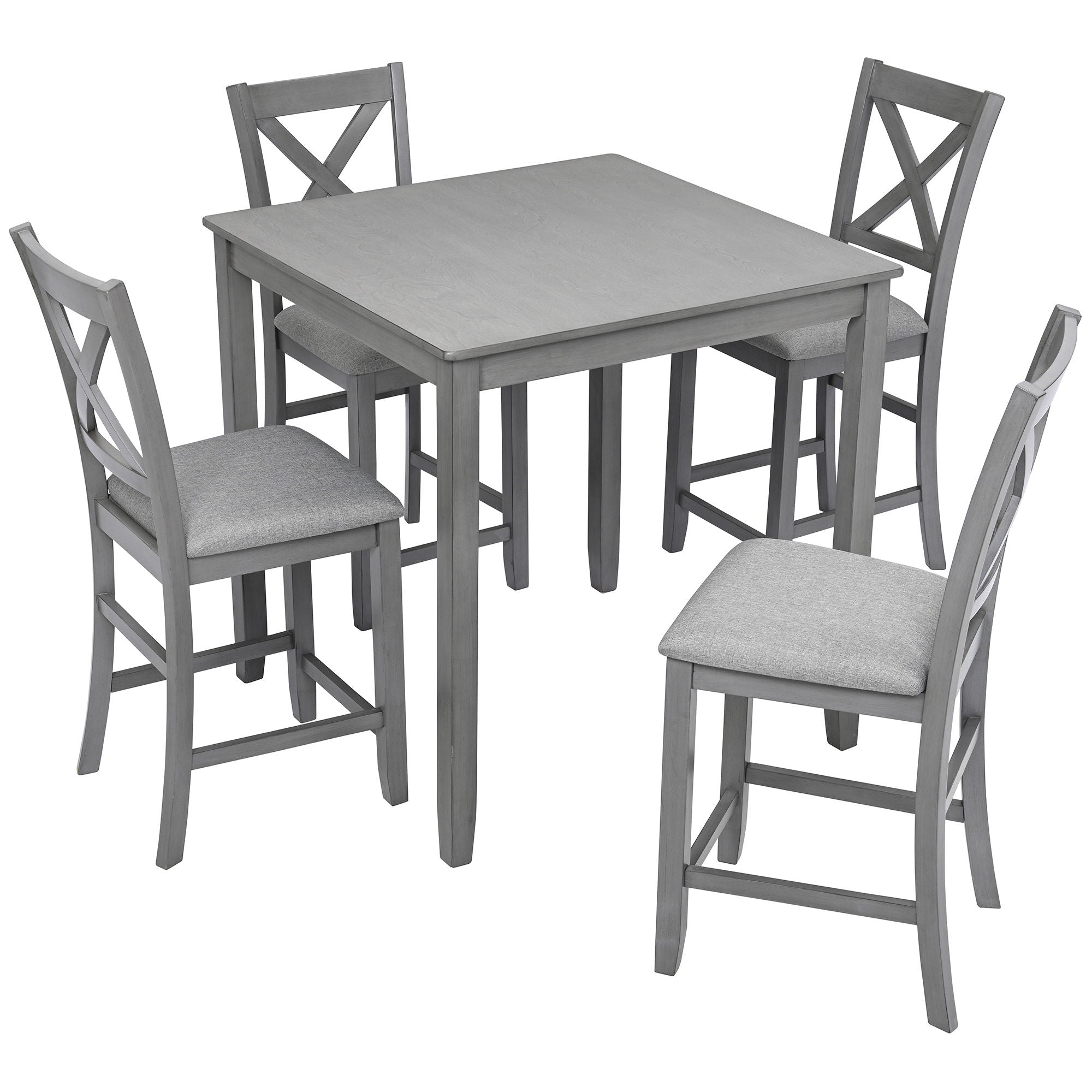 5 Piece Dining Table Set, Wooden Dining Square Table Set For 4