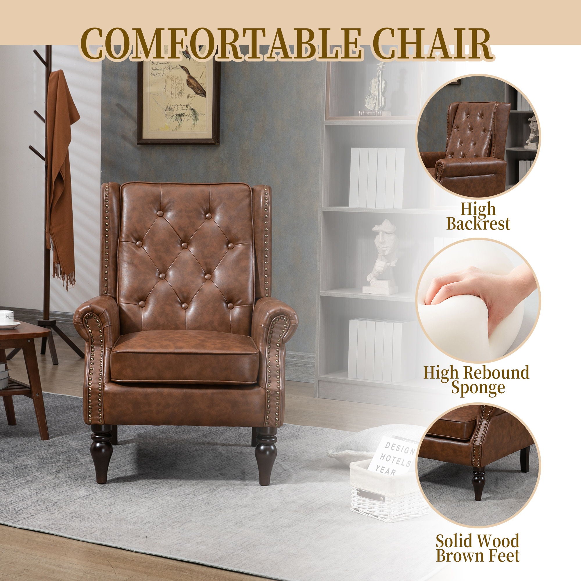 Modern Accent Armchair With Sturdy Wood Legs