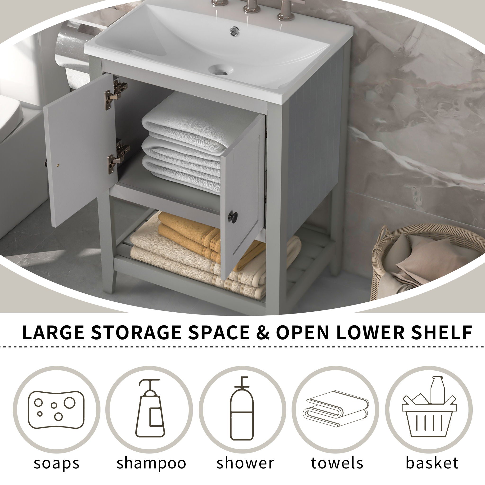 Modern Bathroom Vanity With Sink And Open Shelf