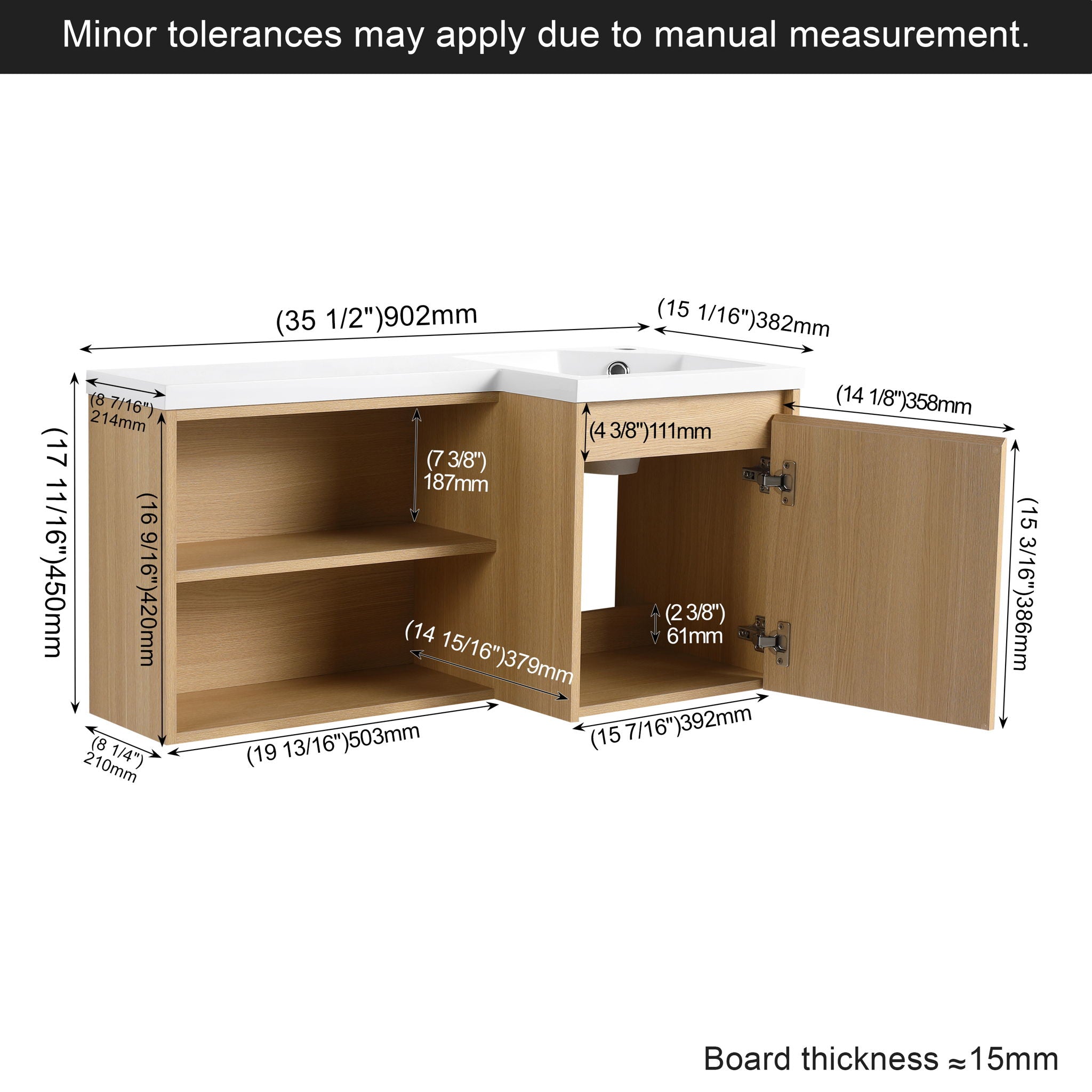 L-Shaped Wall Mounte Floating Bathroom Vanity With Integrated Sink