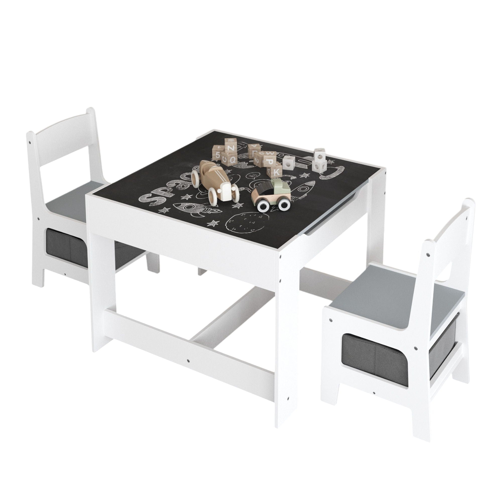 Kids Table And Chair Set, 3 In 1 Activity Table With Storage Drawer For Toddlers Drawing, Reading, Crafts, 2 In 1 Detachable Top - White