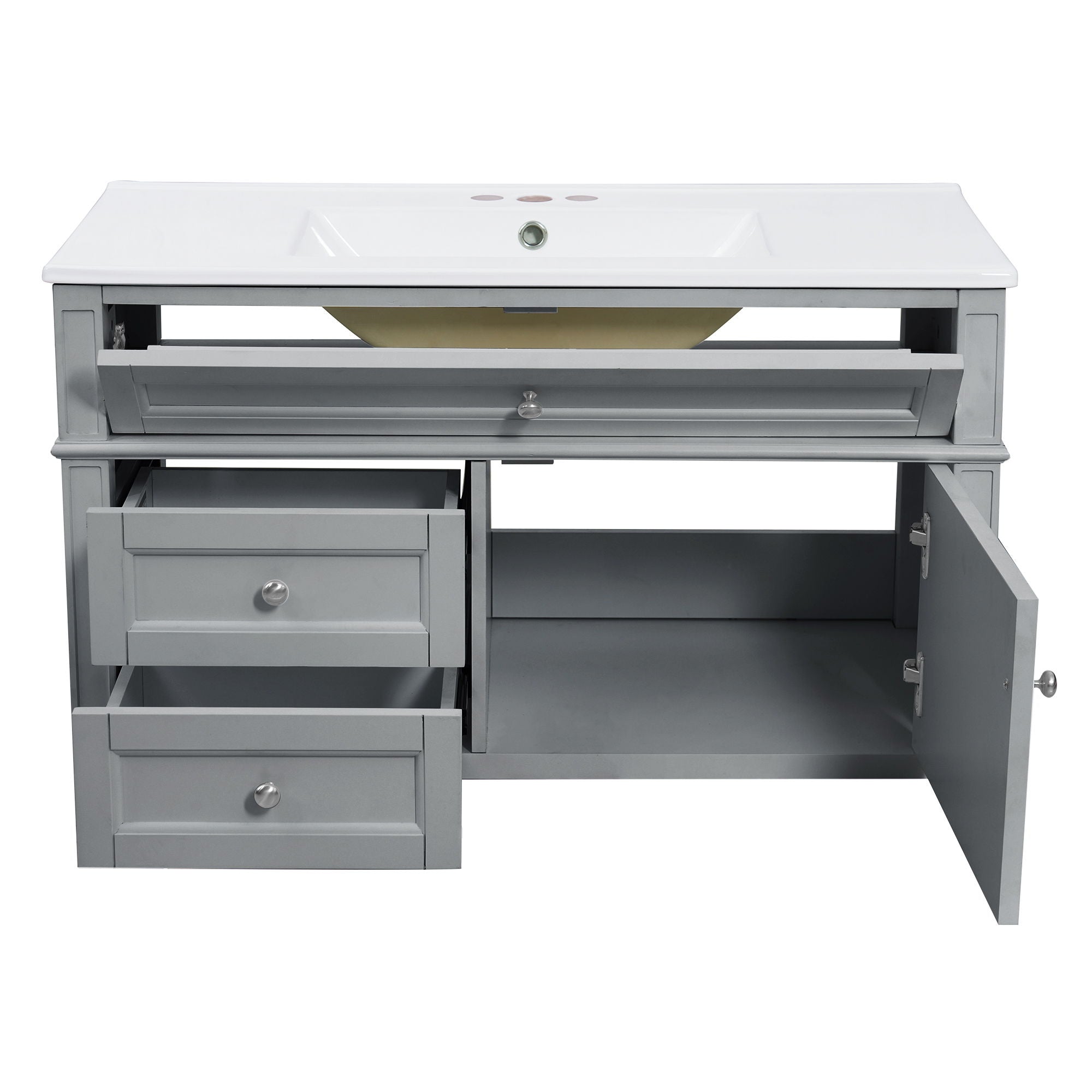 Modern Wall Mounted Floating Cabinet With Double Drawer And Sink
