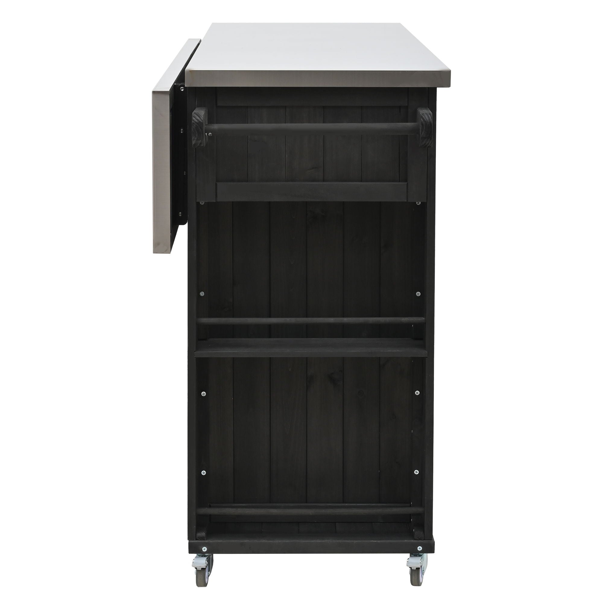 Outdoor Kitchen Island With Stainless Steel Top, Ample Storage Space, Towel And Spice Racks And A Bottle Opener