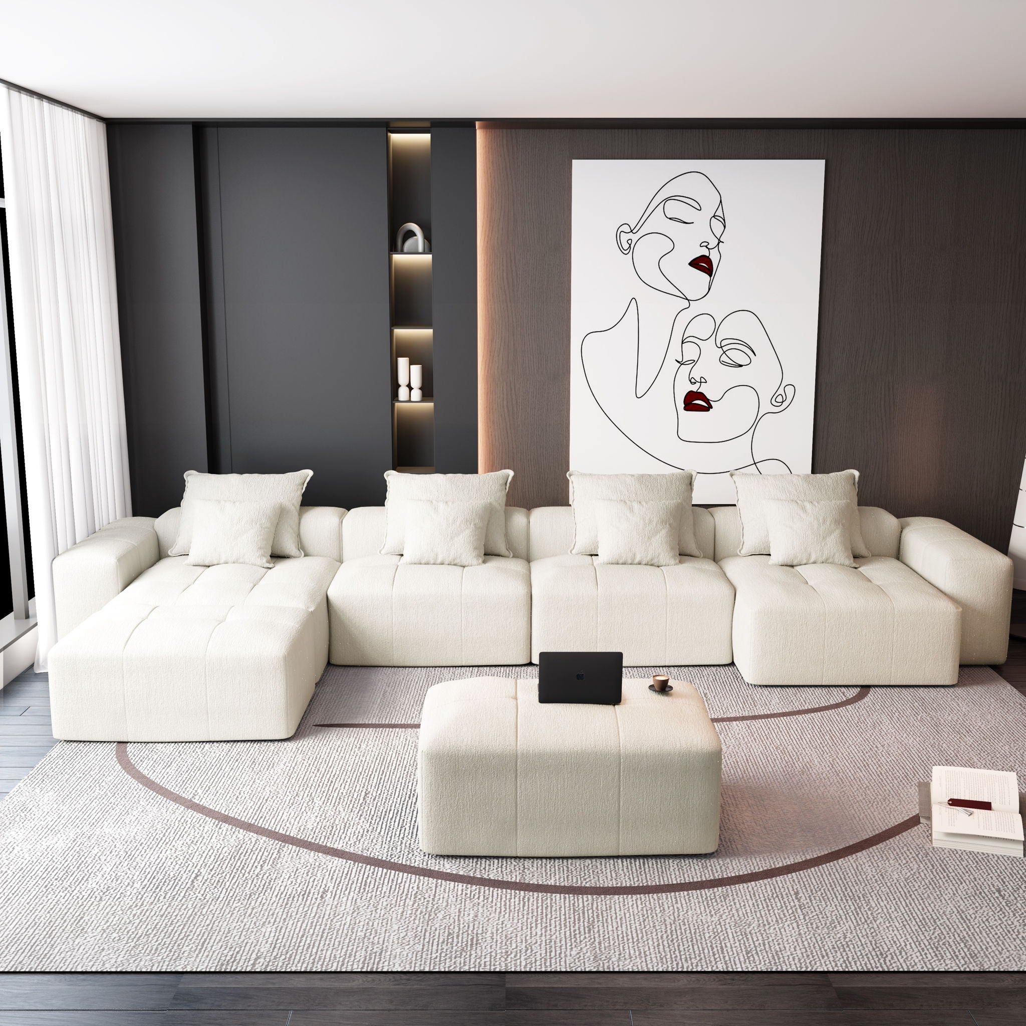 Modern Oversized Diy Combination Modular Sectional Sofa With Pillows