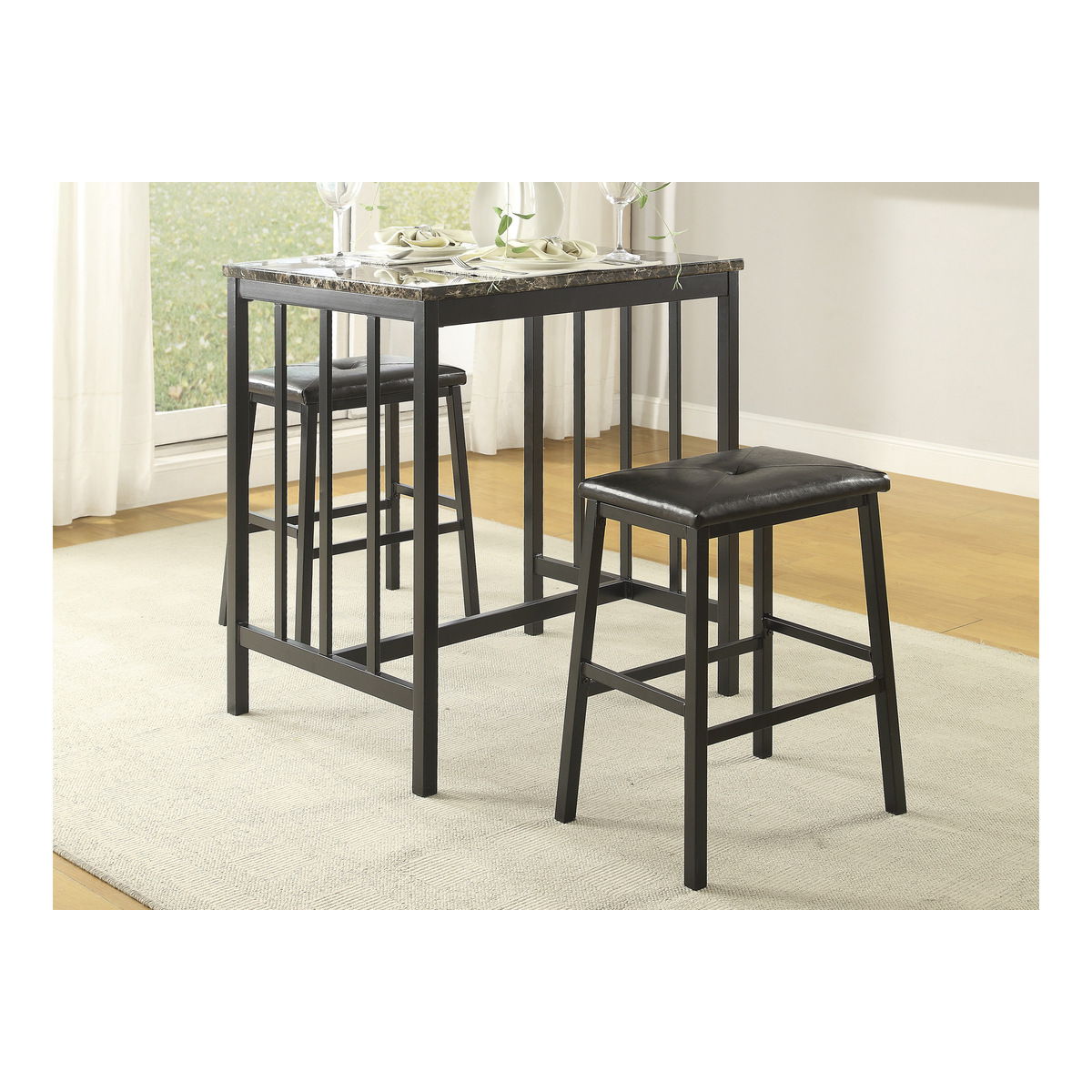 Edgar - 3 Piece Counter Height Set - Black / Brown