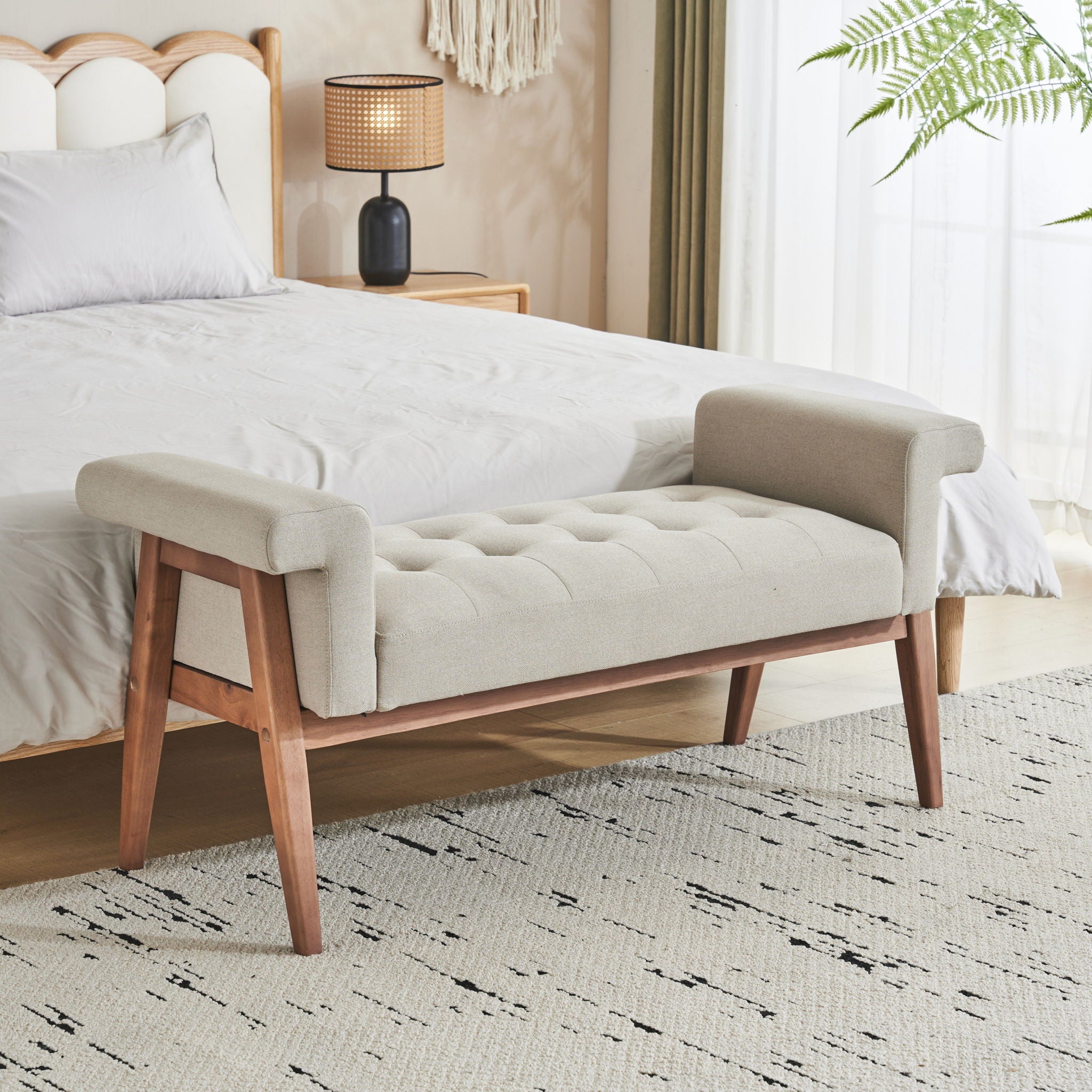 Elegant Tufted Ottoman - Beige / Brown