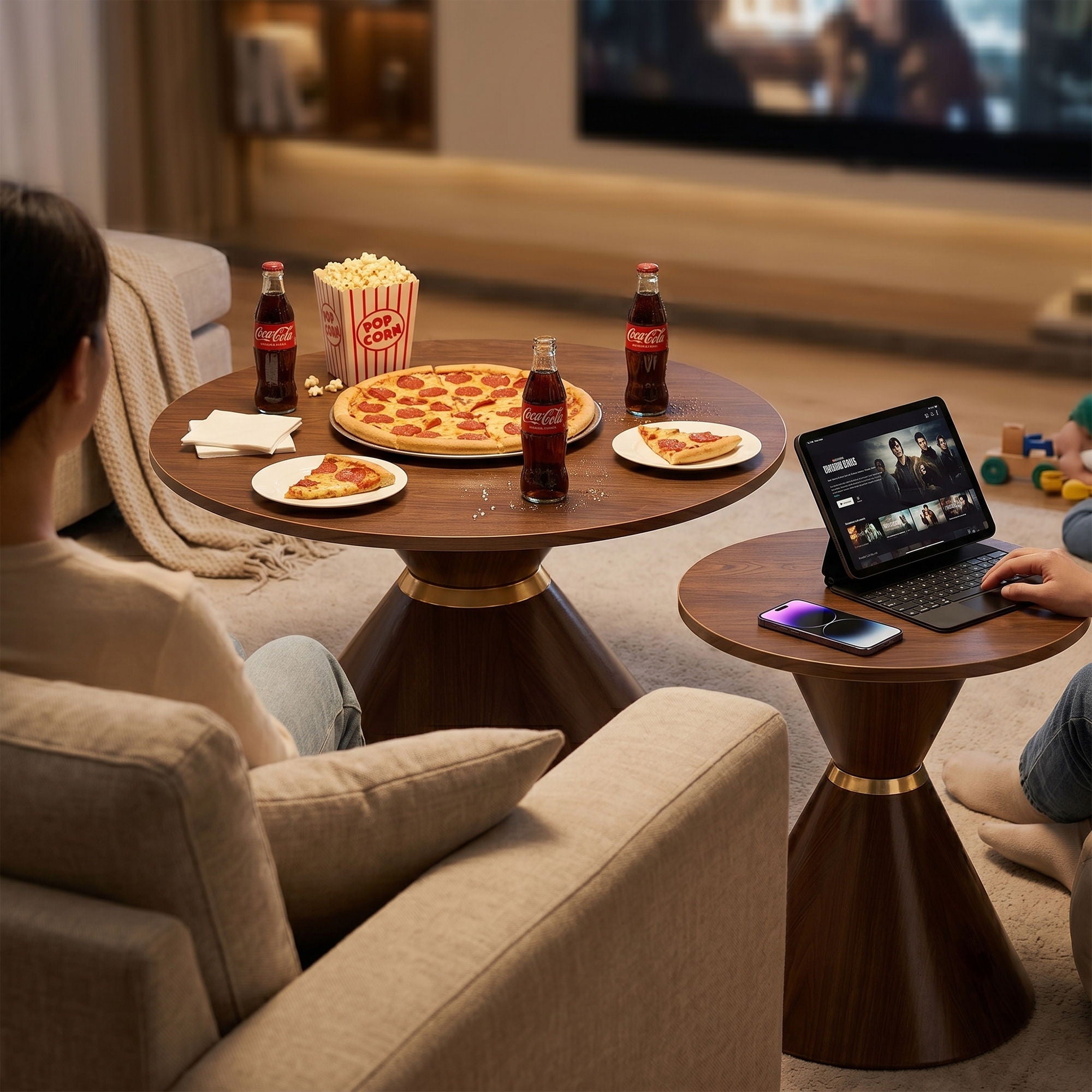 2 Piece Round Coffee Table Set For Living Room