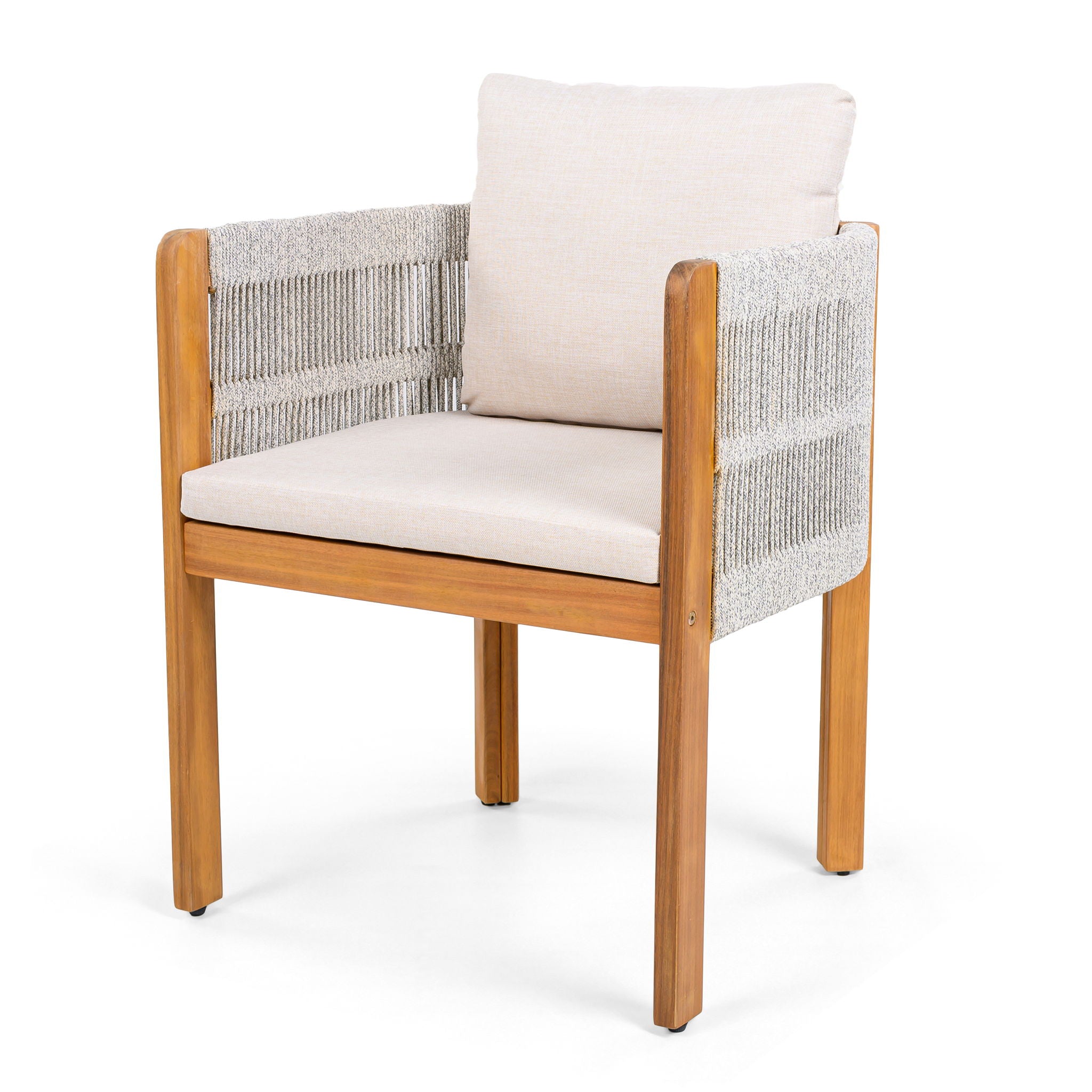 Outdoor Dining Chairs & Rope Handles (Set of 2) - Beige / Teak