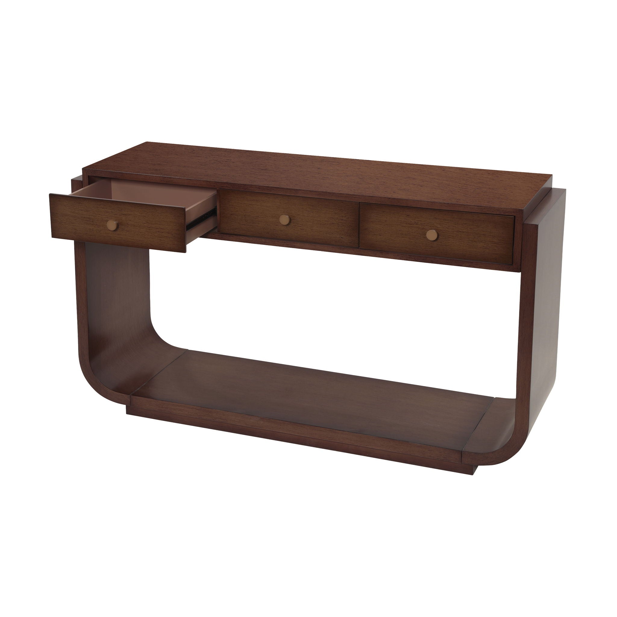 Console Table With 3 Drawers, Display Shelf, Curved Legs - Walnut