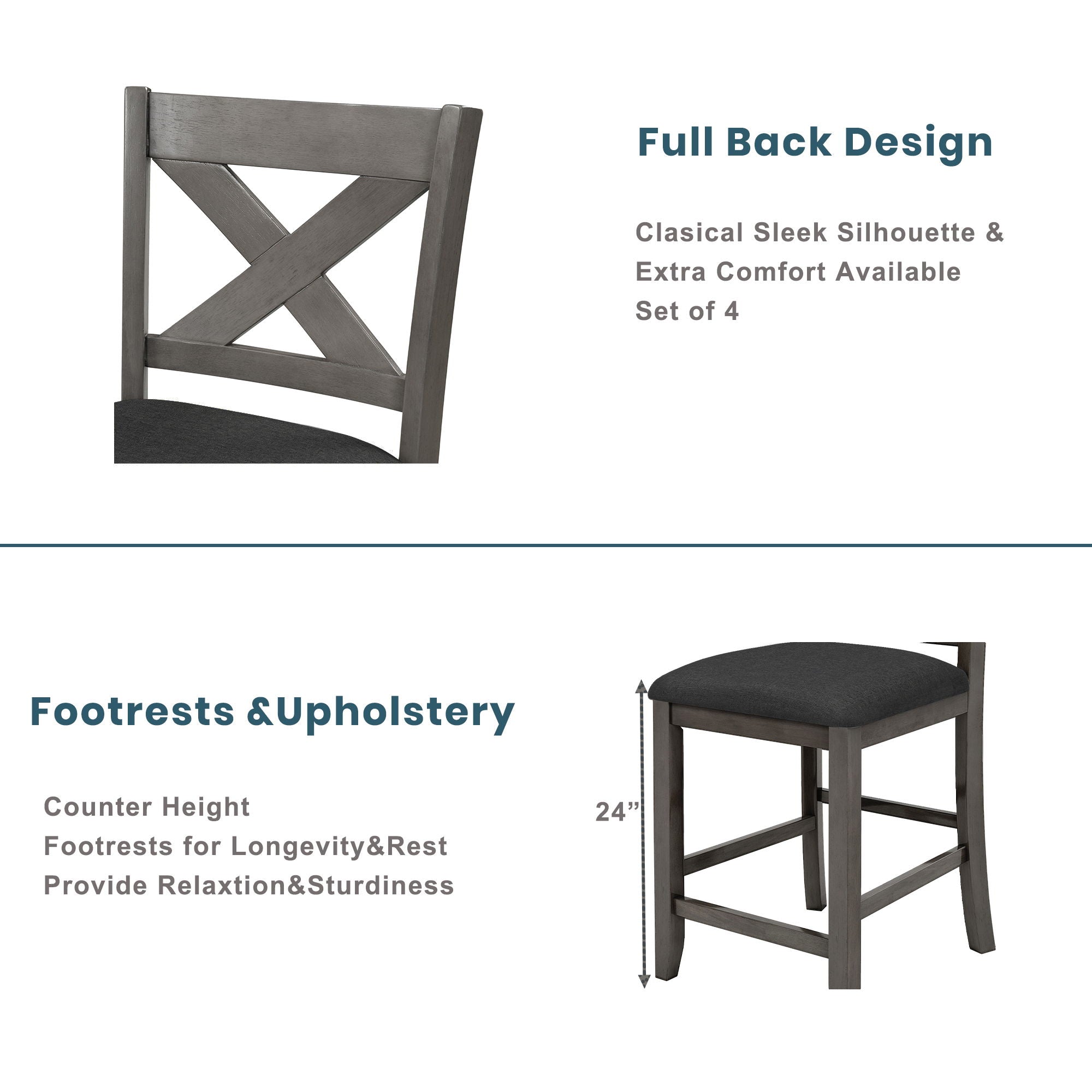 5 Pieces Counter Height Rustic Farmhouse Dining Room Wooden Bar Table Set With 2 Stools And 2 Chairs