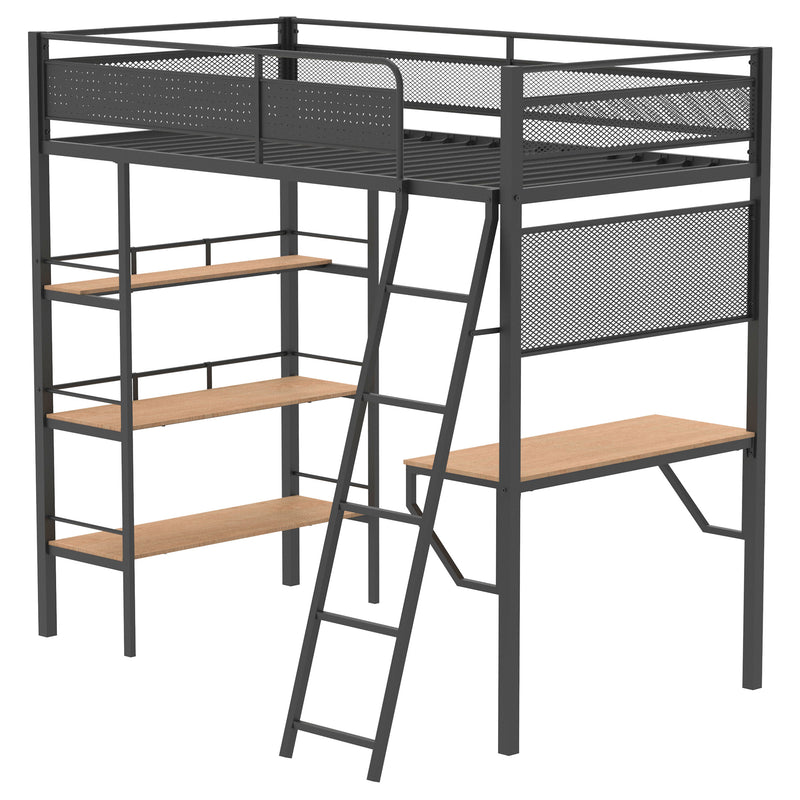 Campus 3-shelf Metal Twin Workstation Loft Bed Matte
