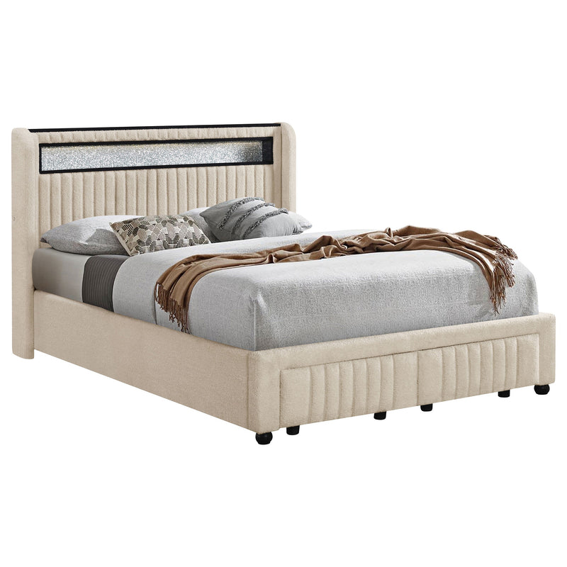 Madison Upholstered LED  Storage Platform Bed Cream