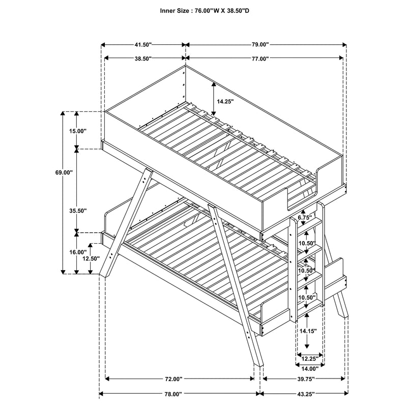Frankie Wood  Over  Bunk Bed Blue and Natural