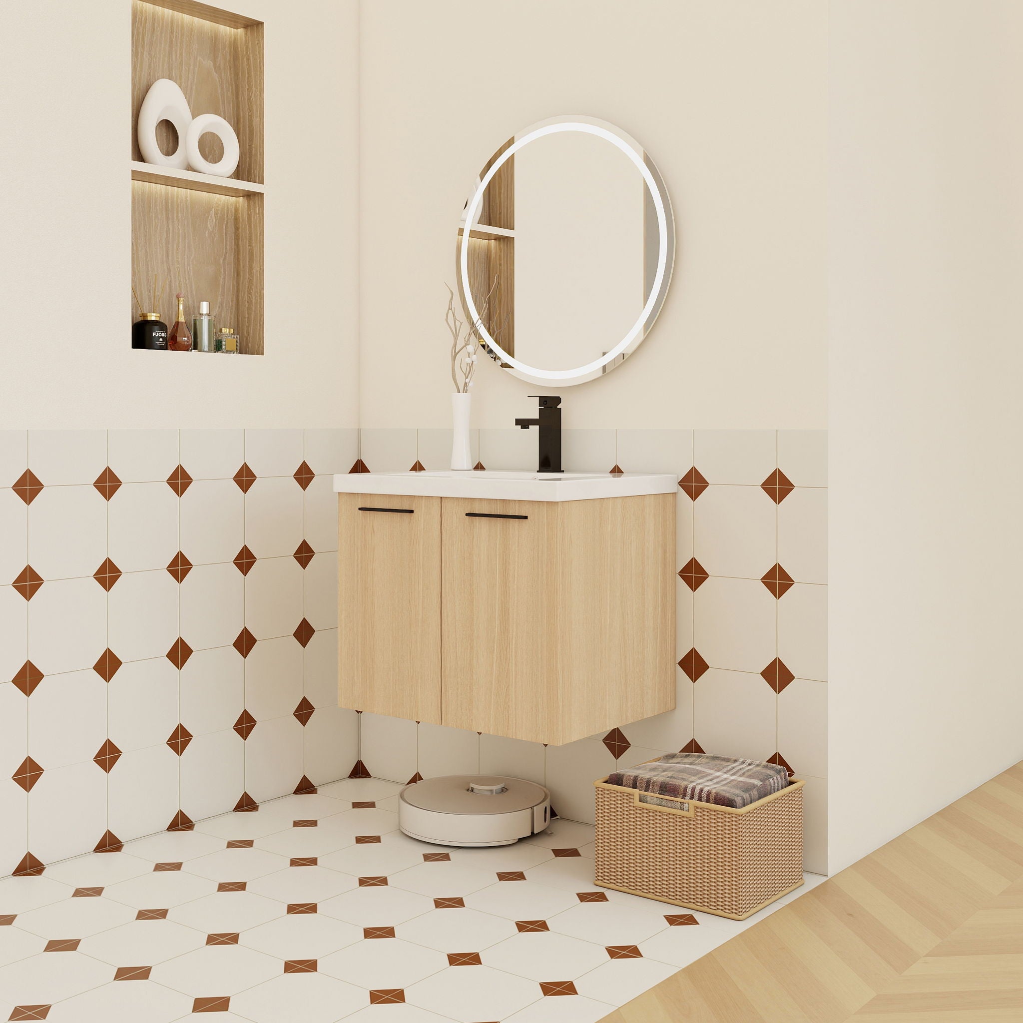 Floating Bathroom Vanity With Sink, Wall Mounted Double Door Storage