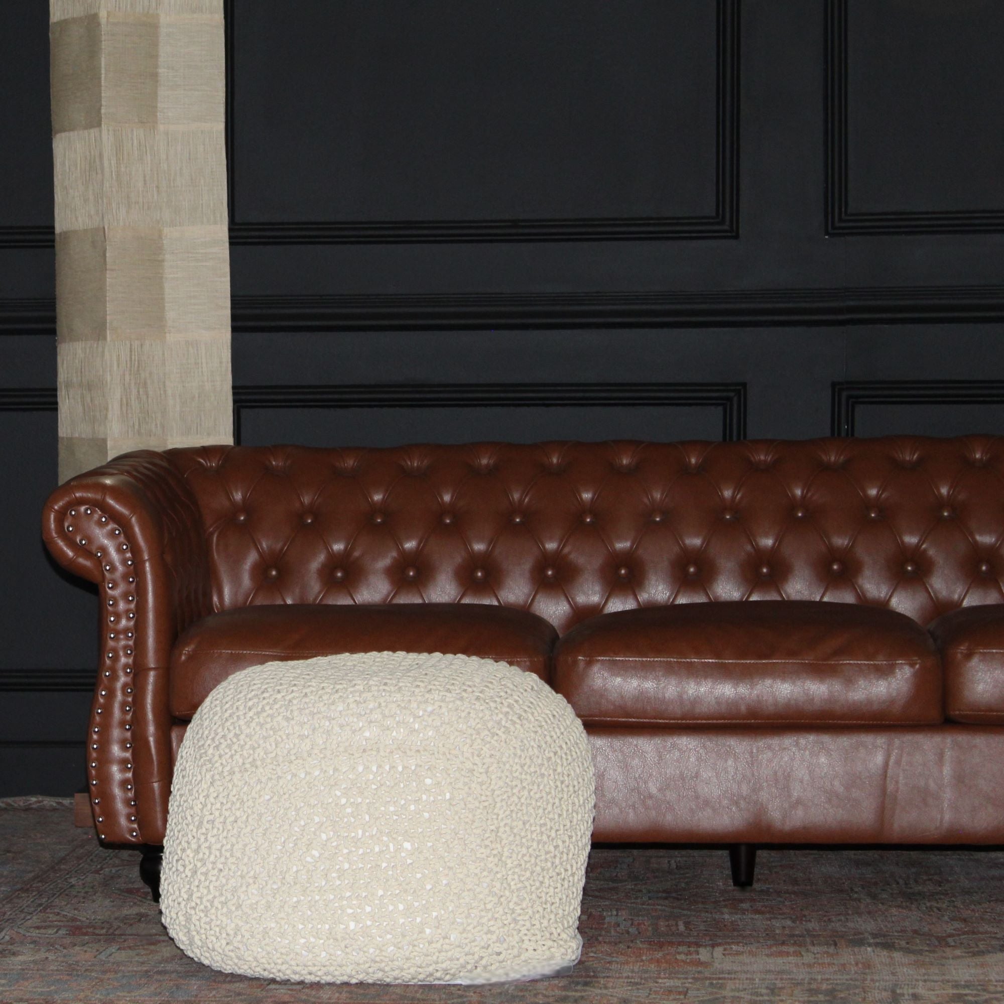 Semi Rounded Pouf, Cable Knitted, Perfect Seating