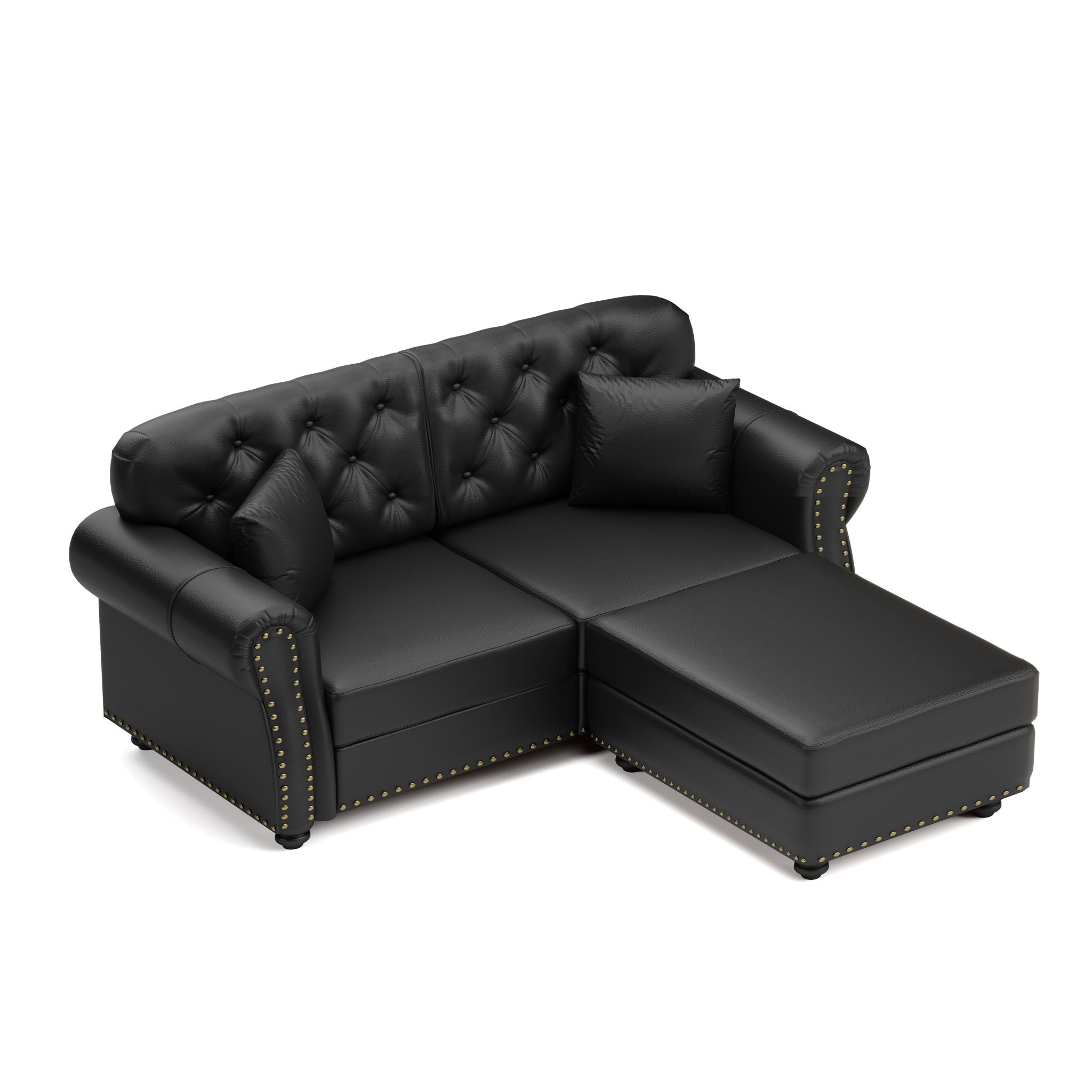 Upholstered Sofa With Nailhead Trim, Rolled Armrests With Ottoman