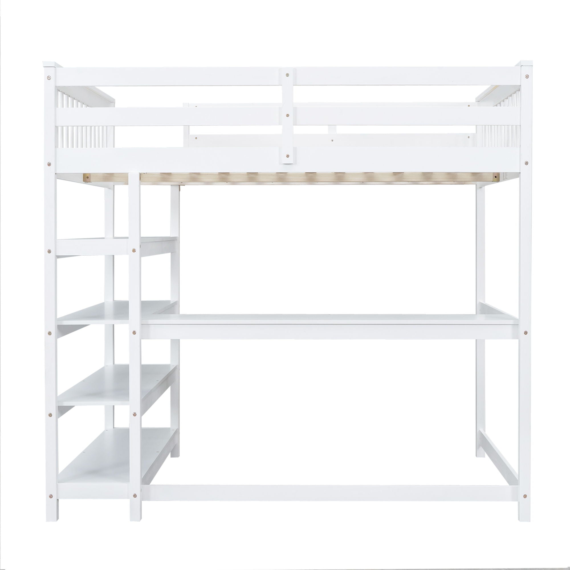 Loft Bed With Storage Shelves And Under Bed Desk
