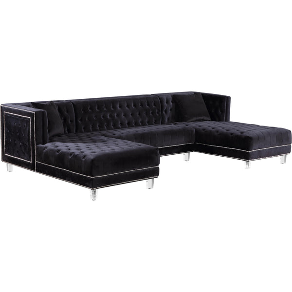 Meridian Moda Black Velvet 3pc. Sectional IMAGE 1