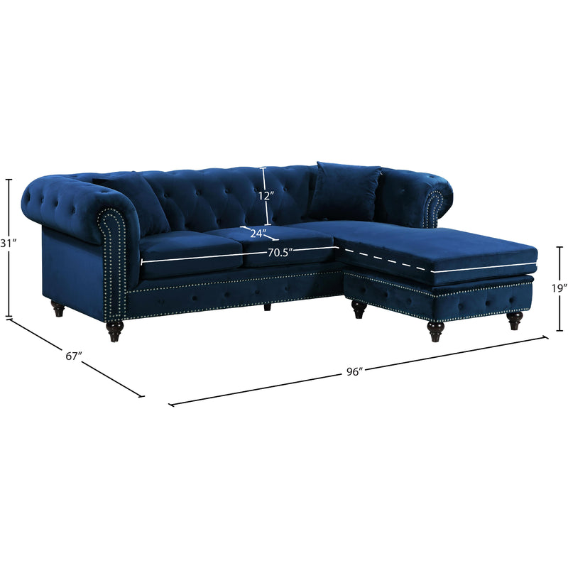 Meridian Sabrina Navy Velvet 2 pc Reversible Sectional IMAGE 13