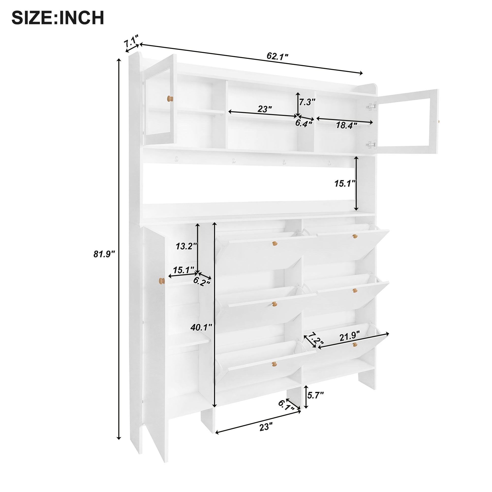 On Trend Multifunctional Tipping Bucket Shoe Cabinet With Storage Shelf & 6 Flip Drawers