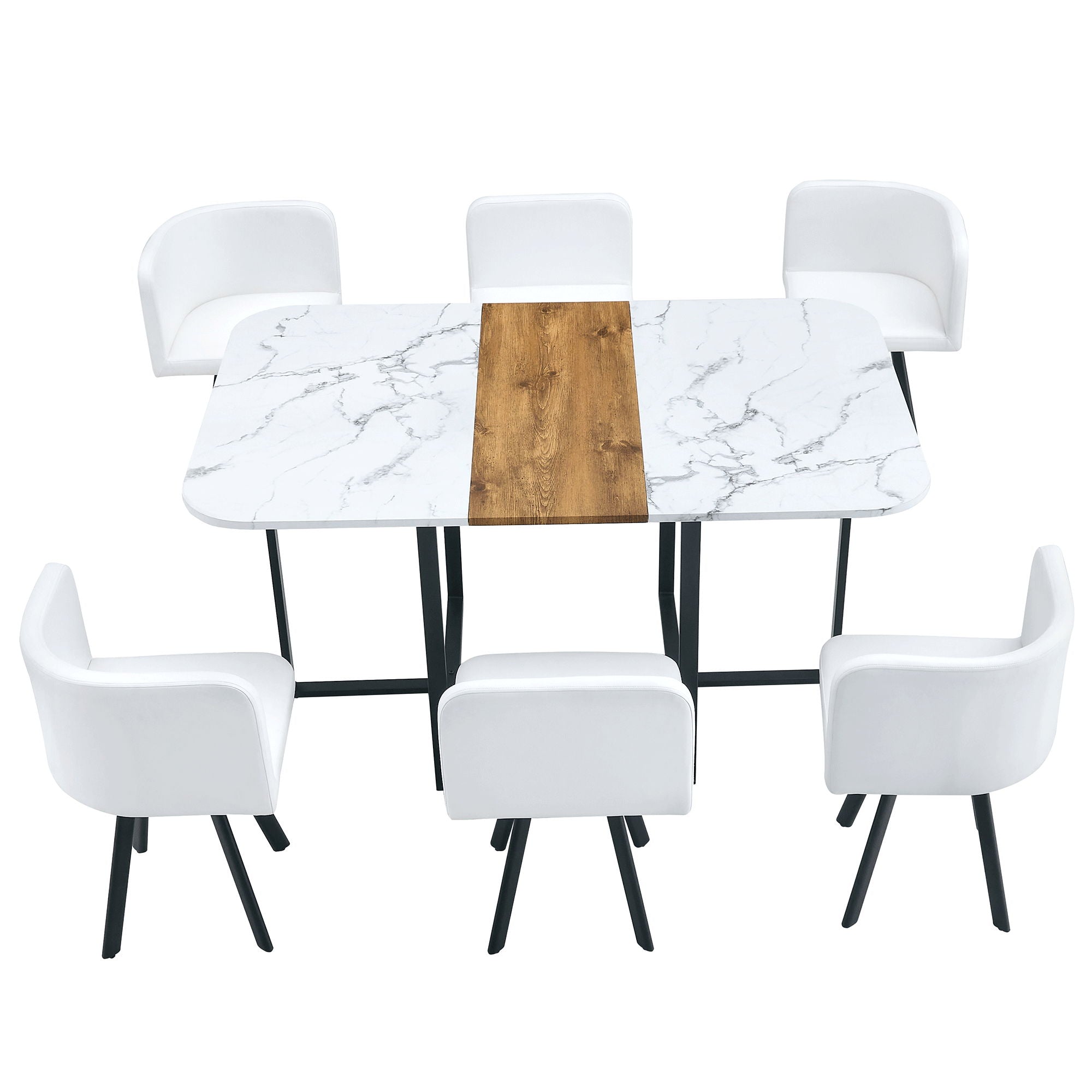 Modern Minimalist Marble Pattern Joinery Dining Table With Dining Chairs