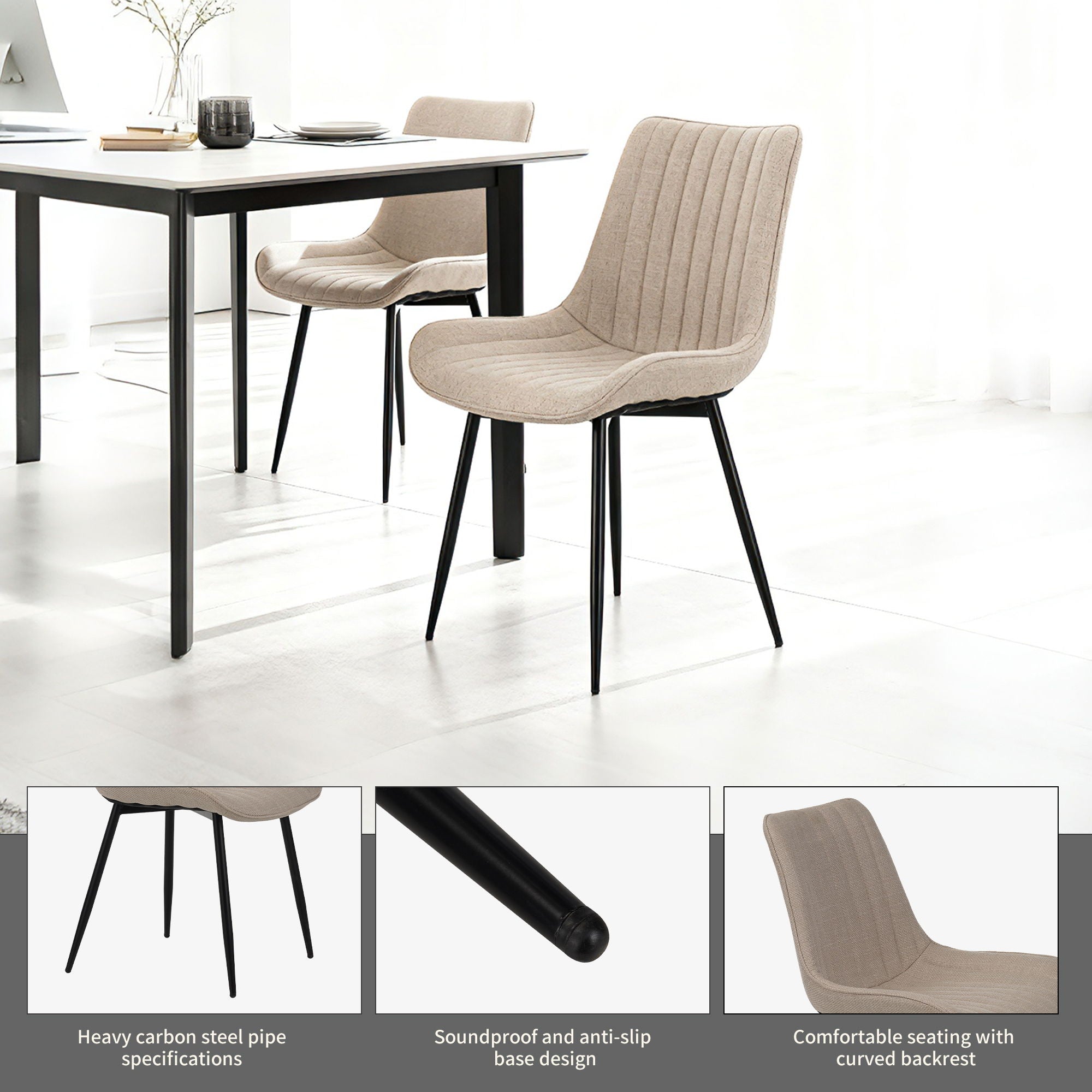 Dining Chair Set With Padded Backrests (Set of 4) - Beige