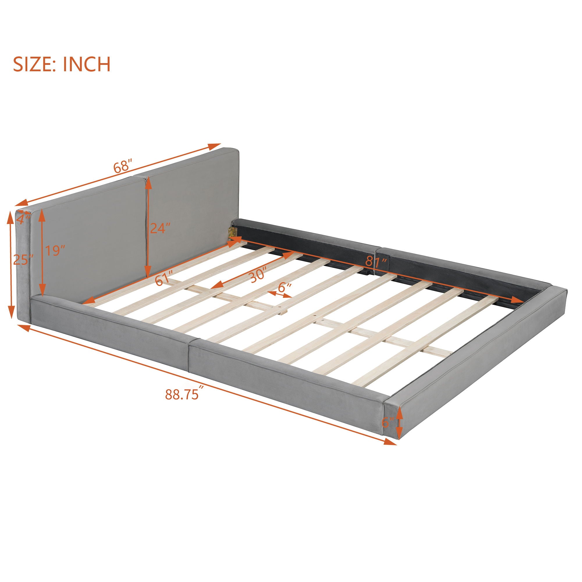 Upholstered Platform Bed, Grounded Bed With Solid Frame