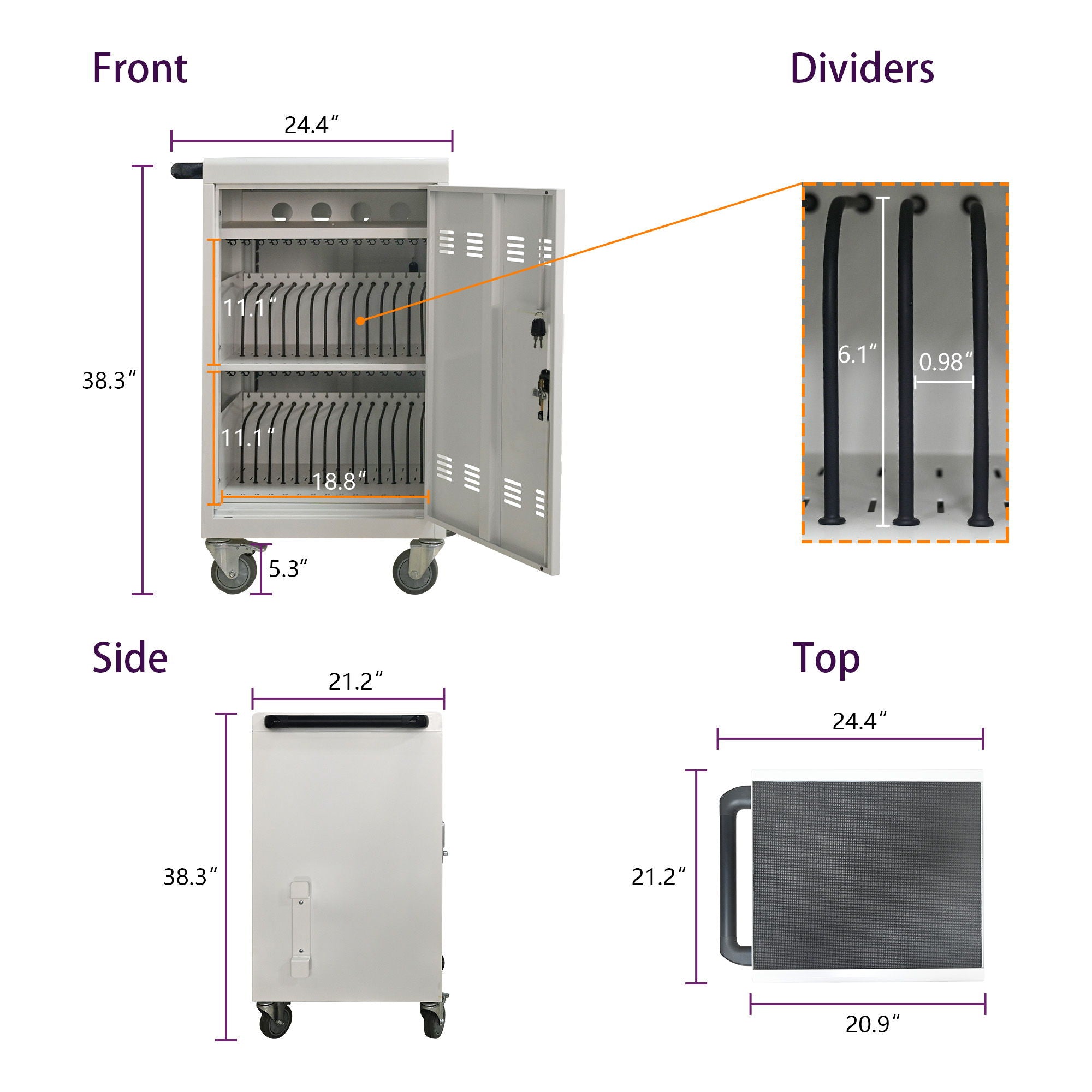 Mobile Charging Cart Station For book, Tablet And Laptop Computer With Power Strip Included