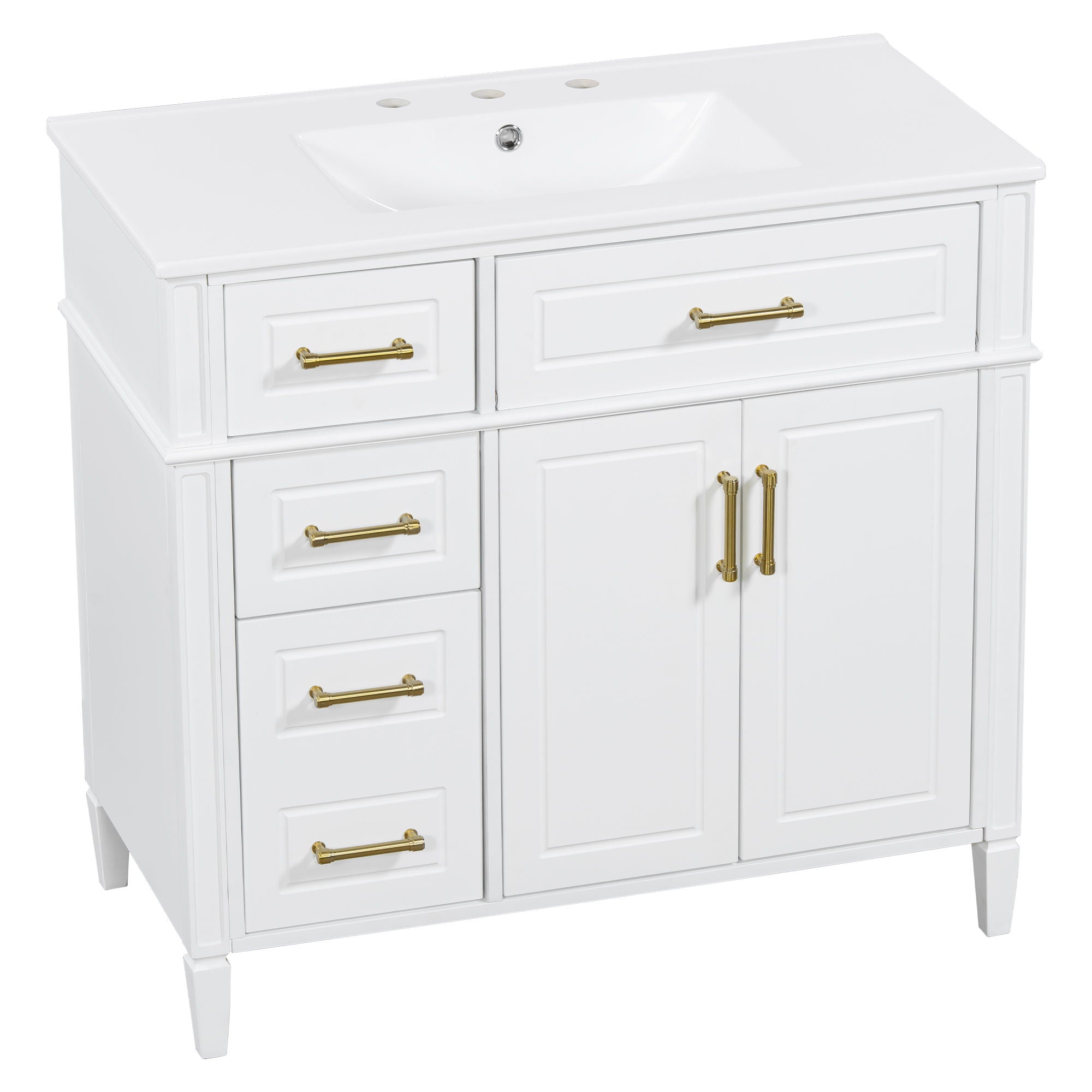 Bathroom Vanity With Sink, 4 Drawers, 2 Doors